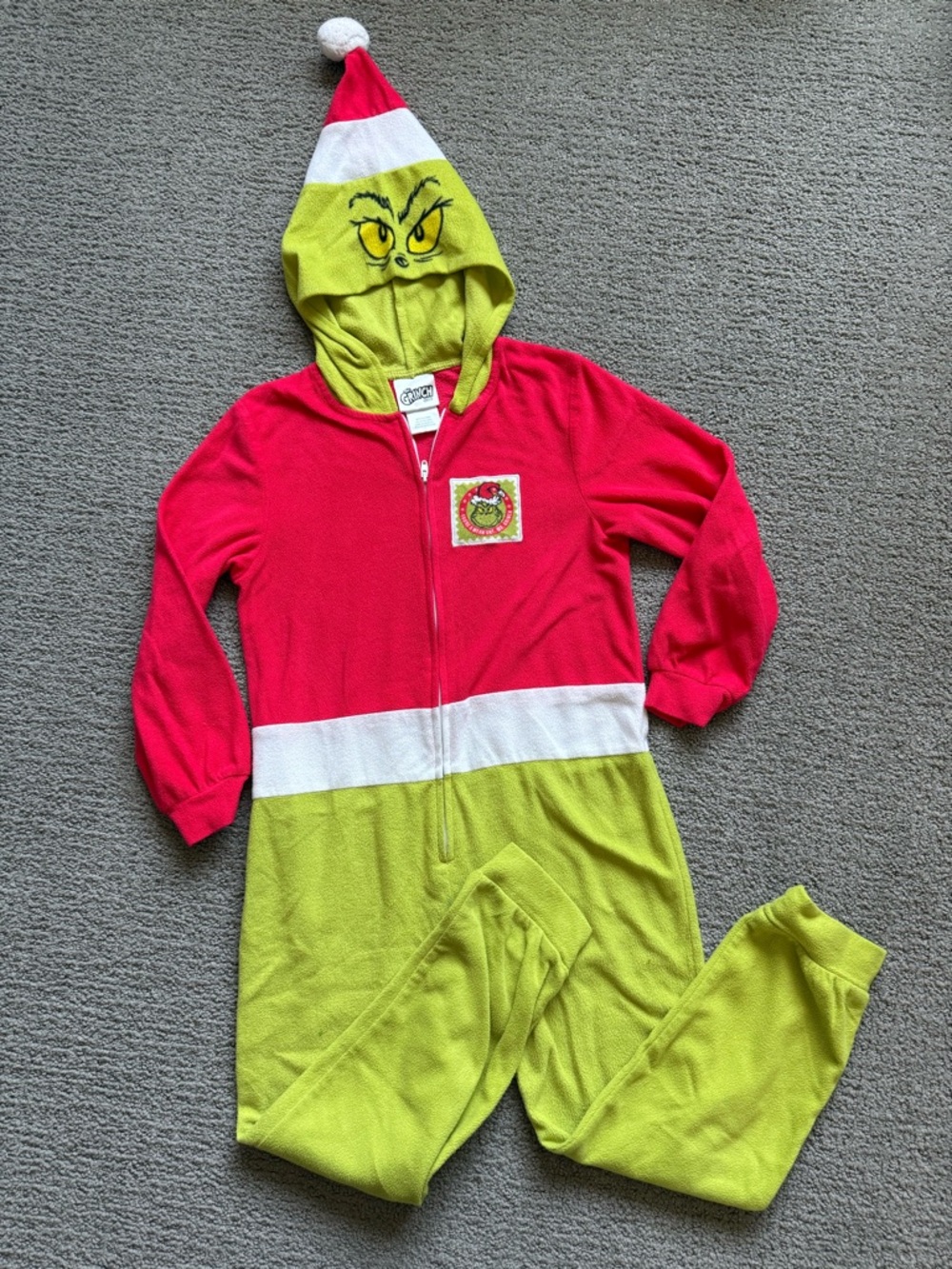Grinch Kids' Hooded One-Piece Pajamas - Red & Lime